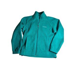 Columbia Womens Hooded Teal Green Full Zip Fleece Jacket Size M